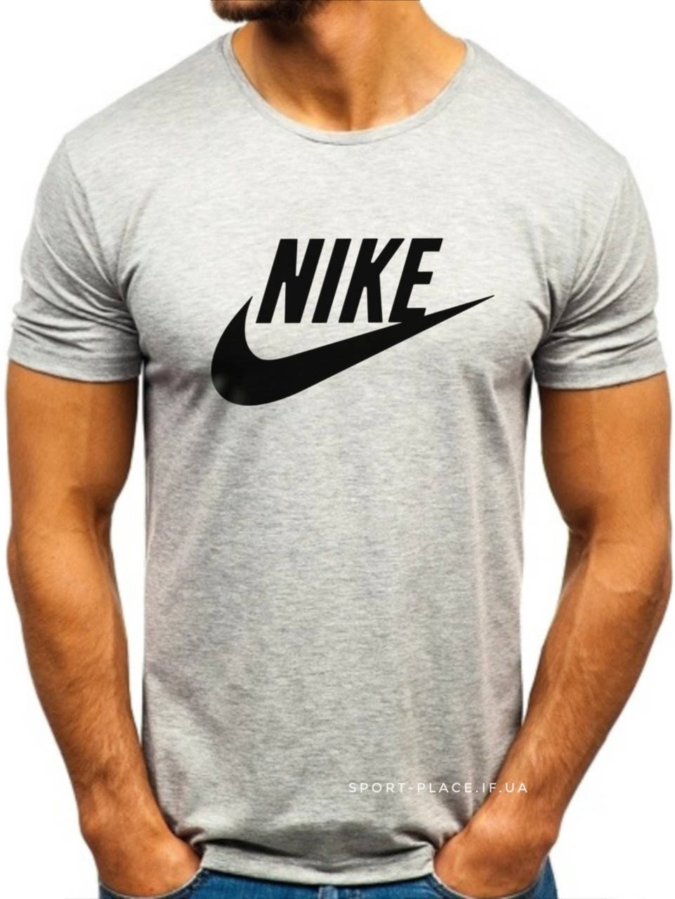 

Мужская футболка Nike (Найк) серая (большая эмблема) хлопковая L, 50