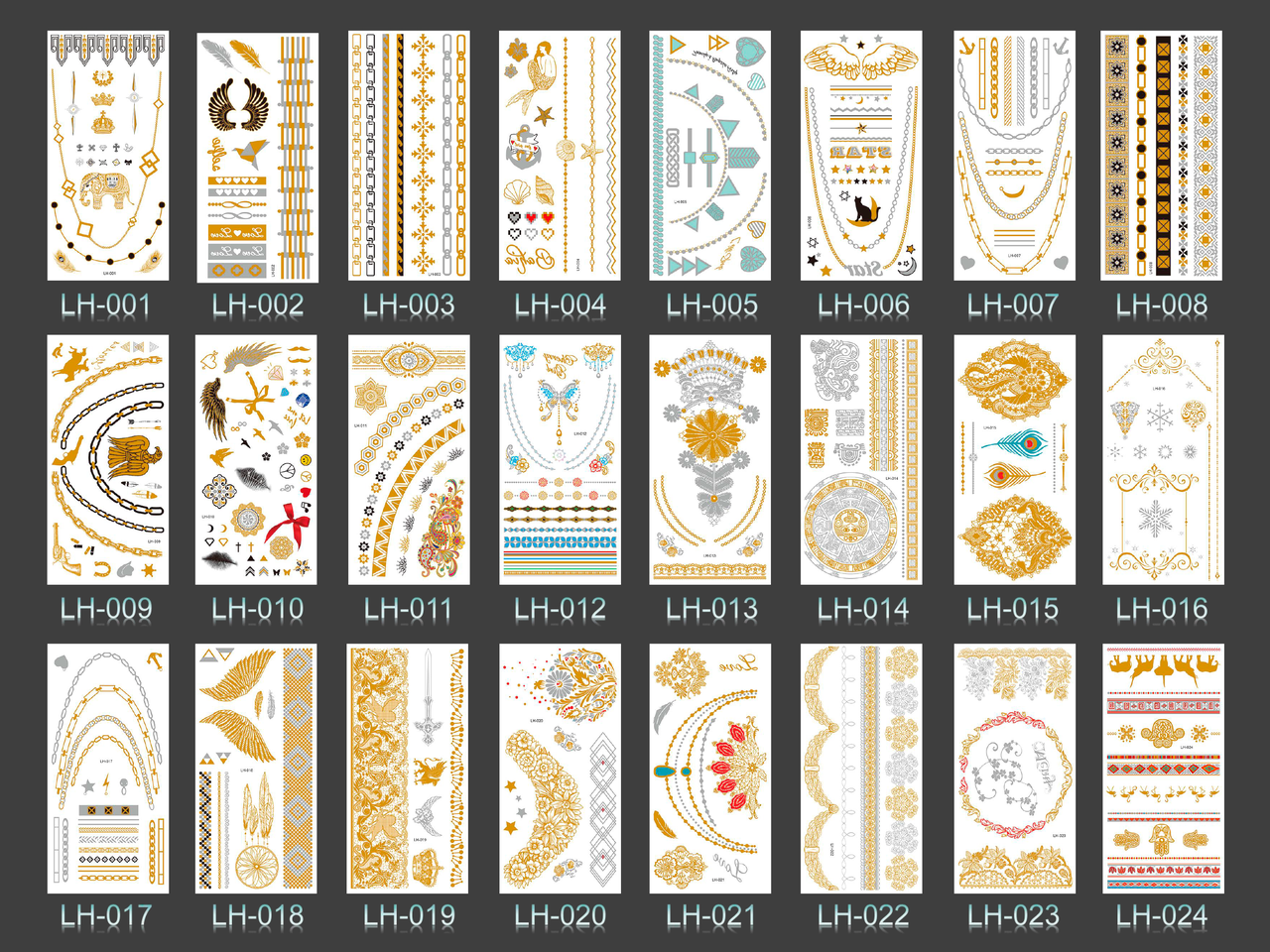 

Оптом, 21*10 см, Золотые (Металические) и Серебренные Флеш тату. Временная, Переводная татуировка. LH