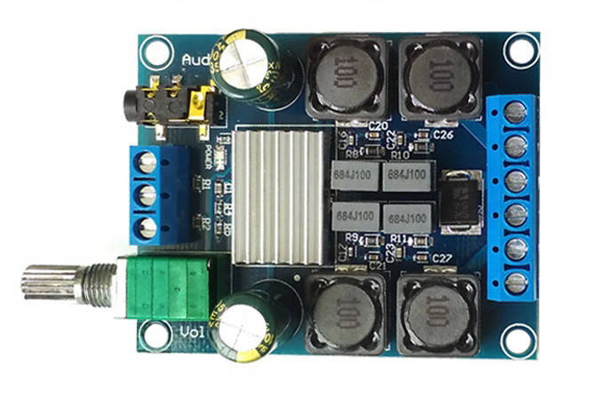 

Усилитель звука 2х50W класс D на чипе TPA3116 с регулятором громкости, модель XY-502
