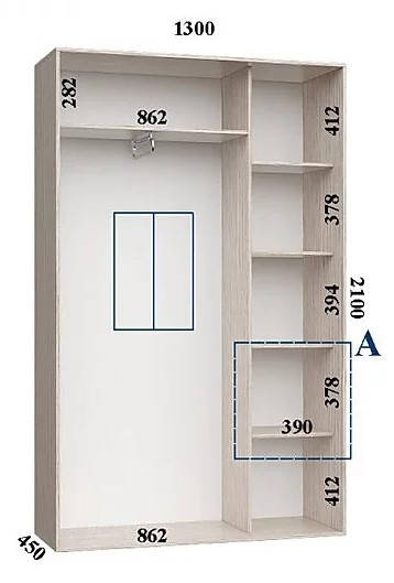 

Шкаф-купе 2 двери Стандарт 130х45 h-210, ТМ Феникс