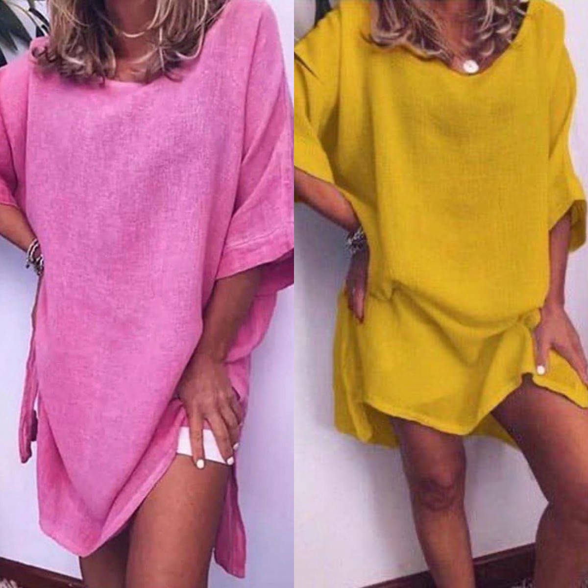 

Р. 52 до 56. Туника льняная с разрезами легкая свободная футболка однотонное платьице короткое лен легкое