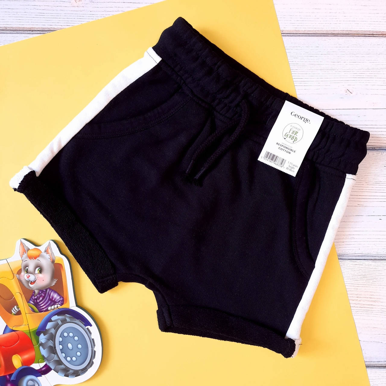 

Шорты для мальчика от 1 до 4 лет хлопоквые шортики летние для мальчиков джордж 80-104см, Черный