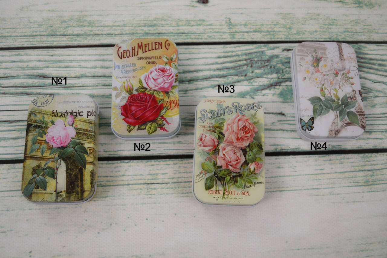 

Жестяная коробочка 9,5х6х2 принт "Цветочный винтаж" 1-4 №2