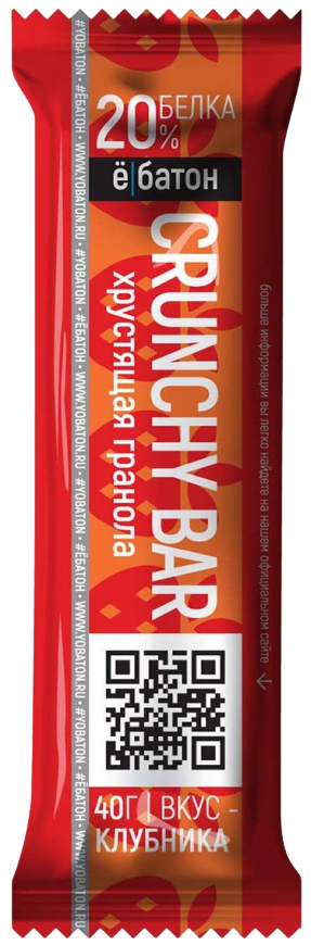 

Протеиновый батончик ё|Батон CRUNCHY BAR Клубника (40 грамм)