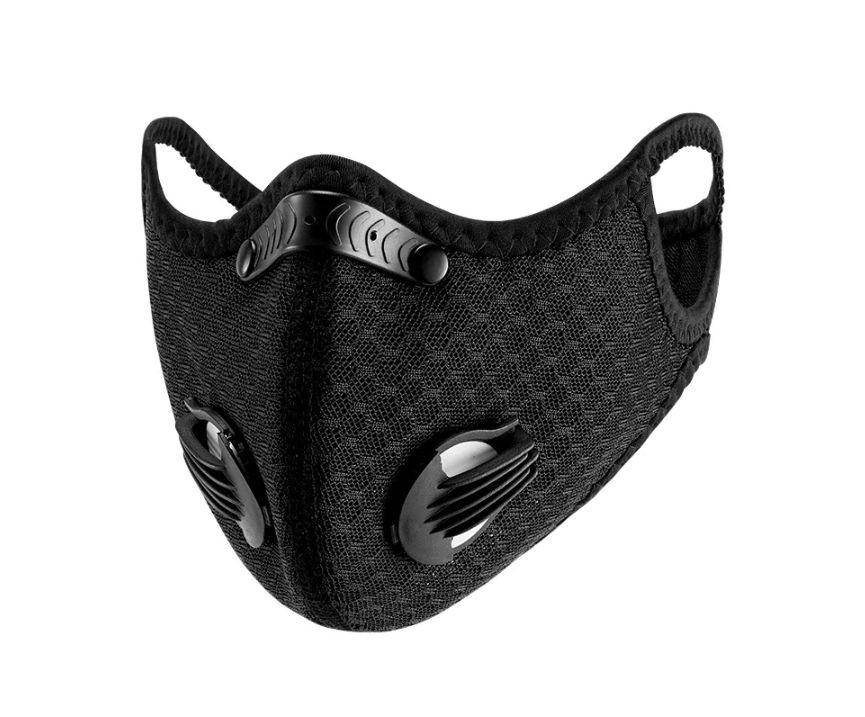 

Спортивная маска респиратор защита от пыли, гари, смога со сменным угольным фильтром и клапанами Черная