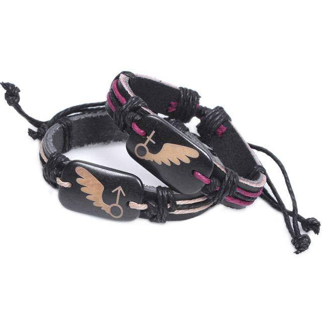 

Парные кожаные браслеты - Символика сердец, Черный