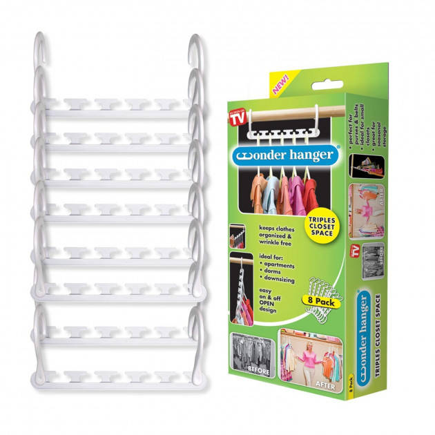 

Держатель органайзер на плечики вешалка тремпель для одежды Wonder Hanger 2 положения 8шт, Белый