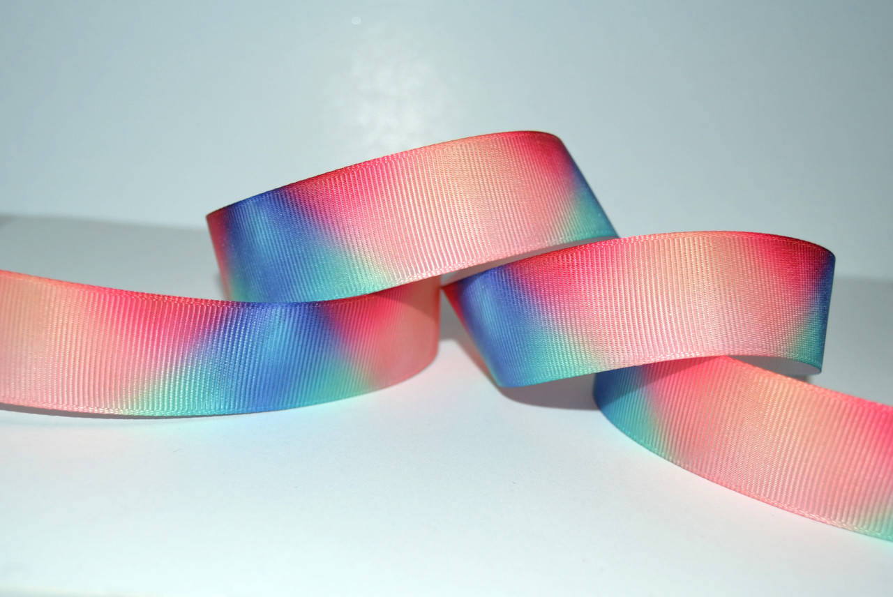 

Стрічка репсова 2,5см, градиєнт, колір- помаранчевий+мята+голубий