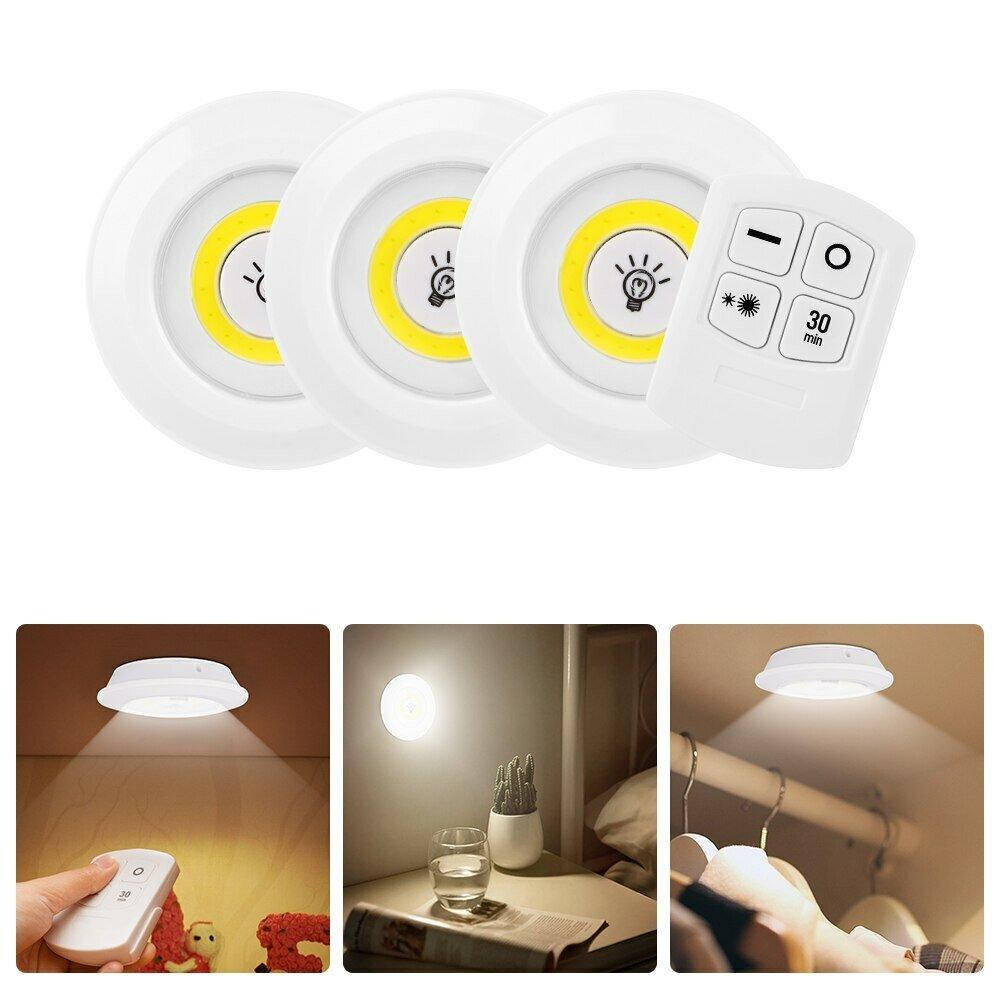 

Комплект LED светильников с пультом и таймером 3 шт / Сенсорный ночник с пультом, Белый