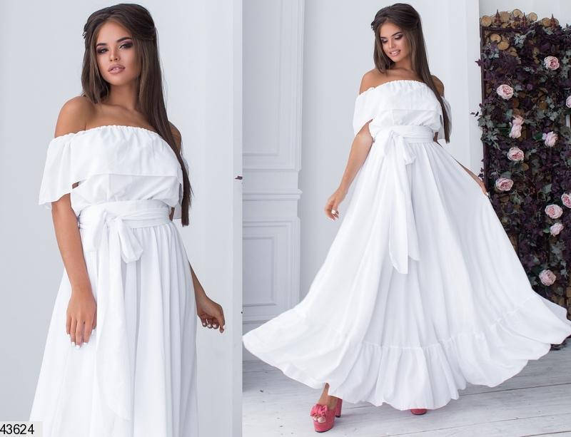 

Женское Шифоновое Белое Длинное Платье в пол с воланами