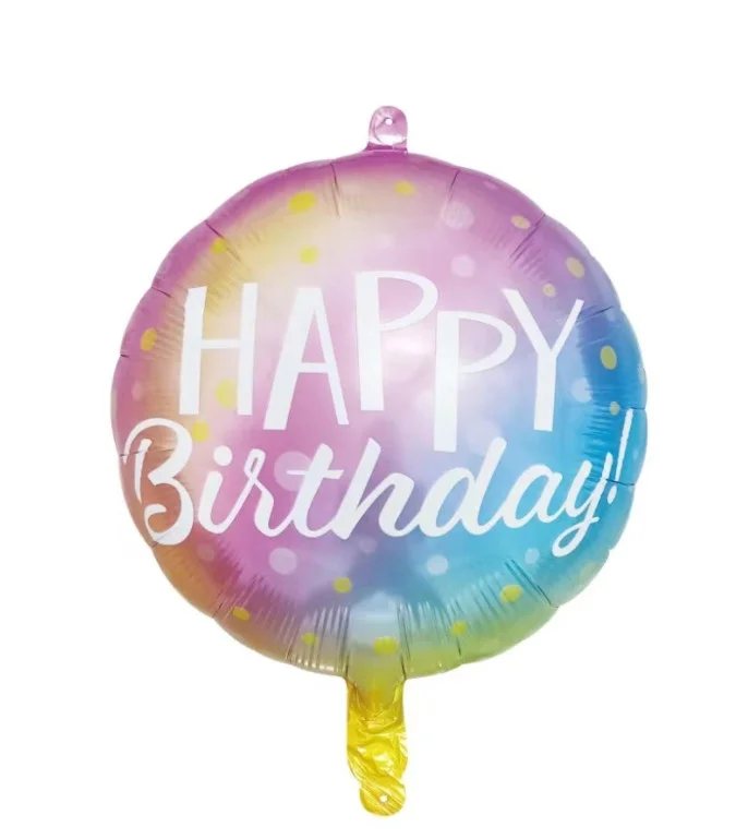 

Фольгированный шарик КНР 18" (45 см) Круг Happy Birthday омбре, Разные цвета