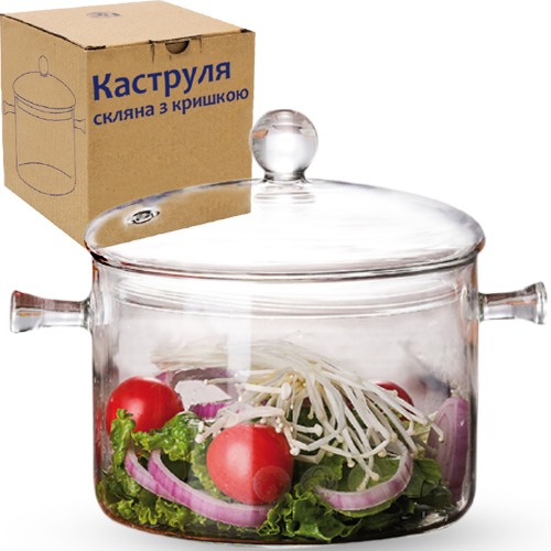 

Стеклянная Кастрюля 1.5л со стеклянной крышкой 30050-1 Для плиты