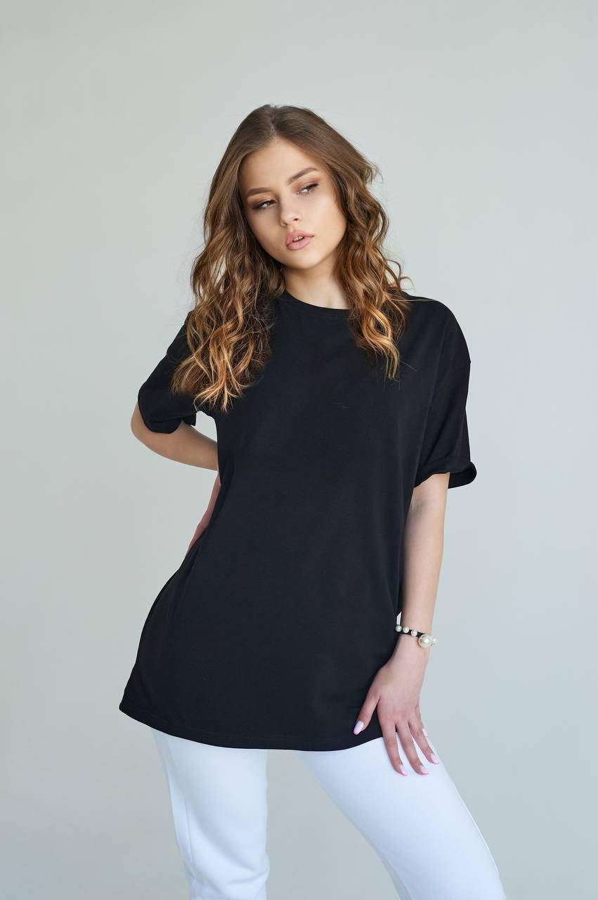 

Футболка Оверсайз черная женская с удлиненным рукавом L, Черный