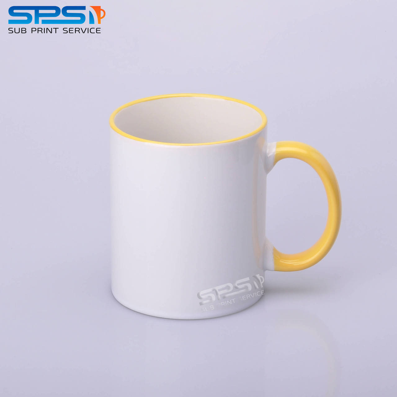 

Чашка для сублимации цветной ободок и ручка 330 мл (желтый)