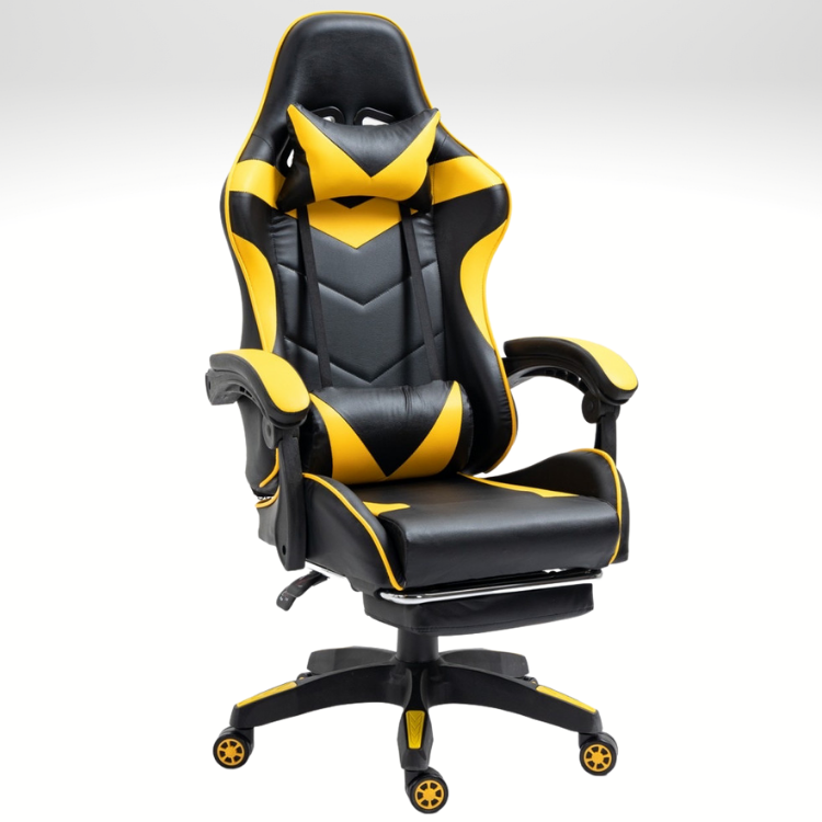 

Кресло геймерское игровое c подставкой для ног Vecotti GT с подушками компьютерное офисное раскладное желтое, Желтый