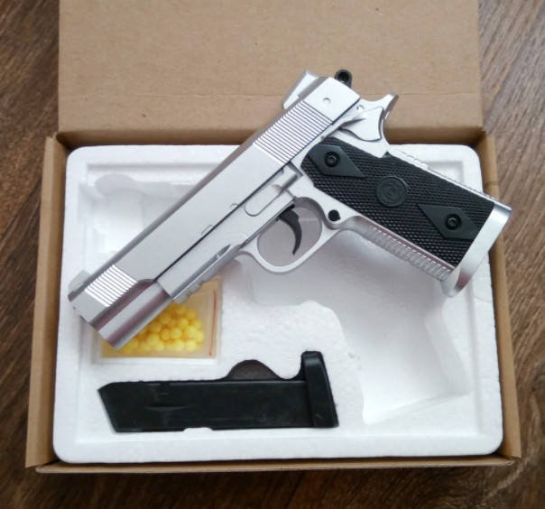 

Пистолет детский железный пневматический Colt 1911-A1 пульки 6 мм, стальной ZM 25, Серый