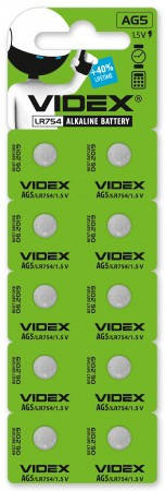 

Батарейки Videx AG 5, LR754, 393, (щелочные-alkaline)
