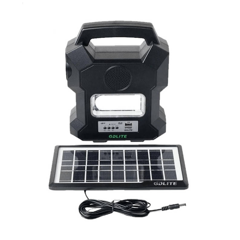 

Солнечная станция фонарь GDLITE GD-1000A, с 4-мя лампочками, power bank, FM, Bluetooth, USB, MP3, TF, Черный