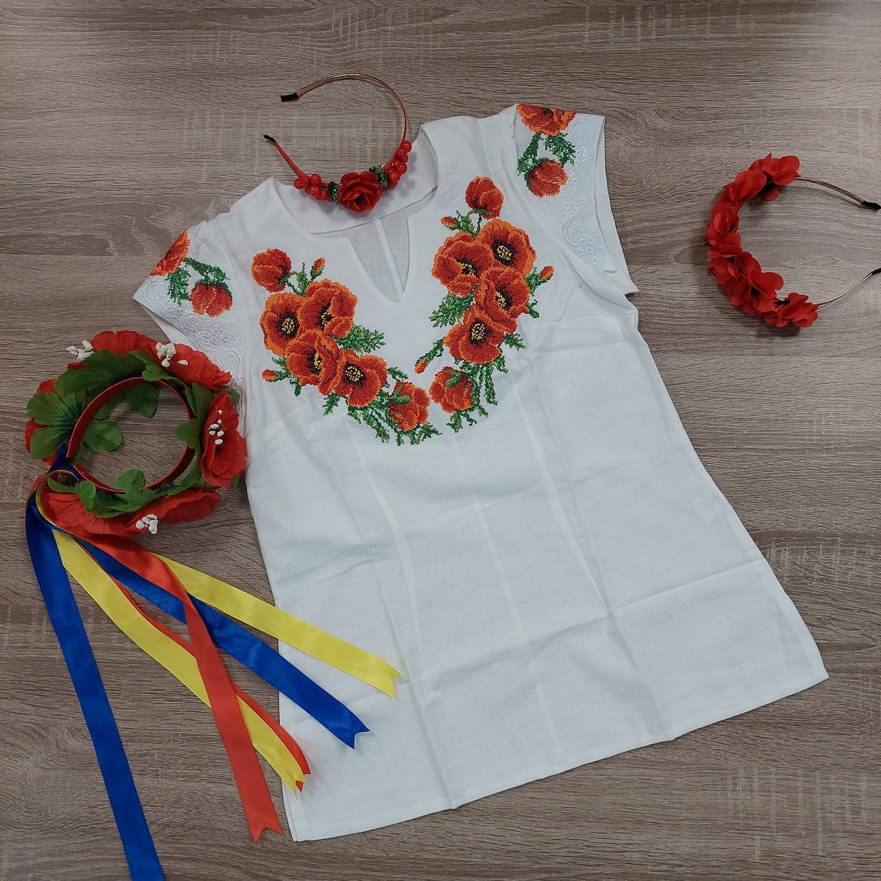 

Натуральная Блузка с вышивкой "Чудесные маки" для женщин и девочек-подростков Белая, Белый