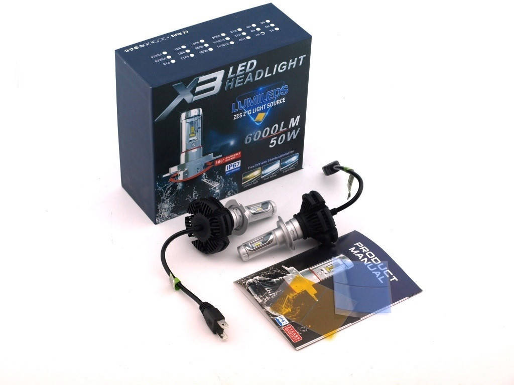 

Светодиодные LED лампы X3 H7 для автомобиля / автолампы HEADLIGHT 6500K/6000Lm / автомобильные лед лампы