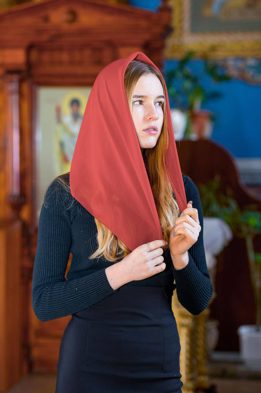 

Однотонный женский красный шифоновый платок для девушки красивый на голову Долорес