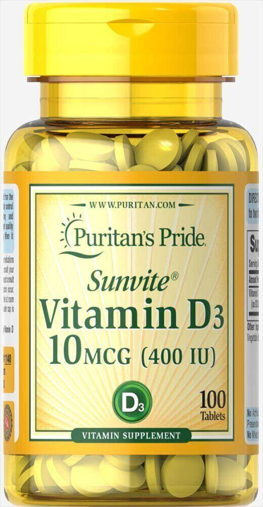 

Витамин Д3, Vitamin D3, Puritan's Pride, 400 МЕ, 100 таблеток (PTP-11140)