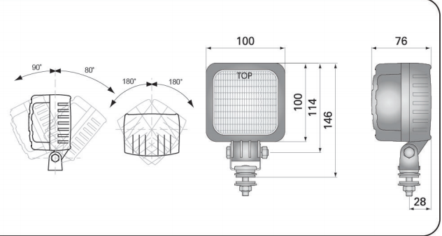 Светодиодная фара рабочего света 100x100 Wesem LED1.46820 1500 lm 12/24V без ручки - фото 7 - id-p538867587