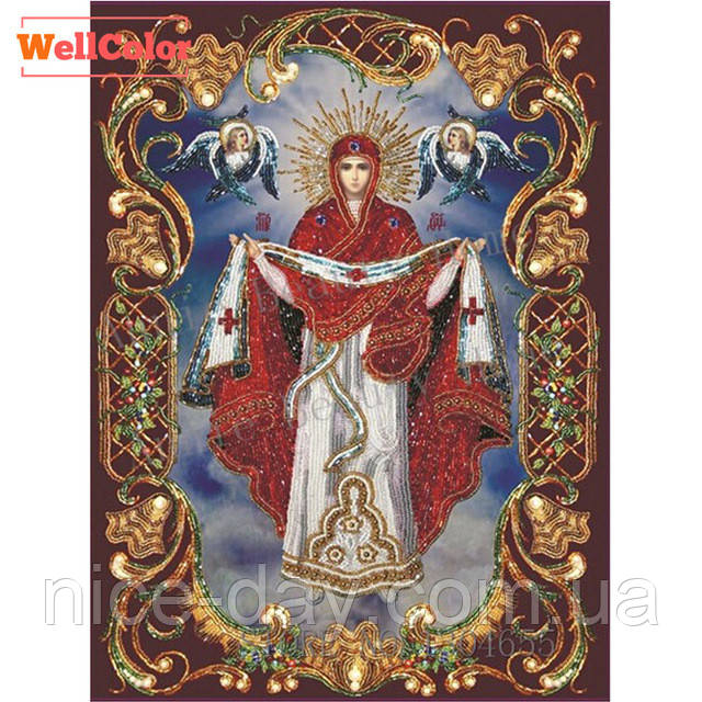 Картина для малювання камінням Diamond painting Алмазна вишивка ікони "Покрову Пресвятої Богородиці"
