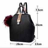 Сумка рюкзак жіночий з хутряним помпоном (чорна), фото 6