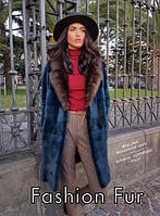 Шикарное пальто из меха изумрудной норки и баргузинского соболя, длина 90 см