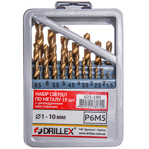 Набір свердел по металу Р6М5 19шт. титан 1.0-10.0 мм СНД НСВ1910Т (Україна), фото 1