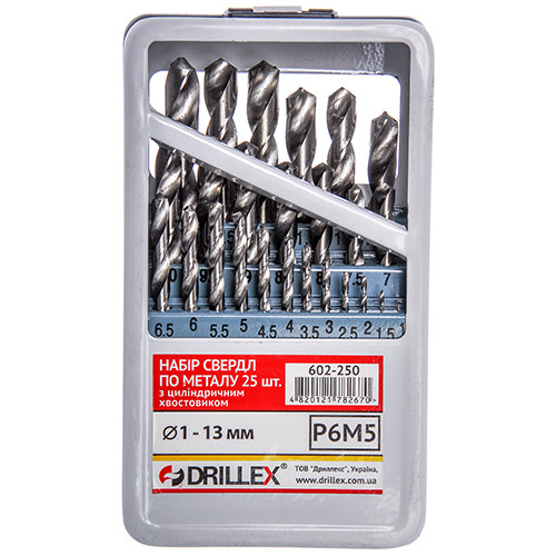 Набір свердел по металу Р6М5 25шт. 1.0-13.0 мм СНД НСВ2513 (Україна), фото 1