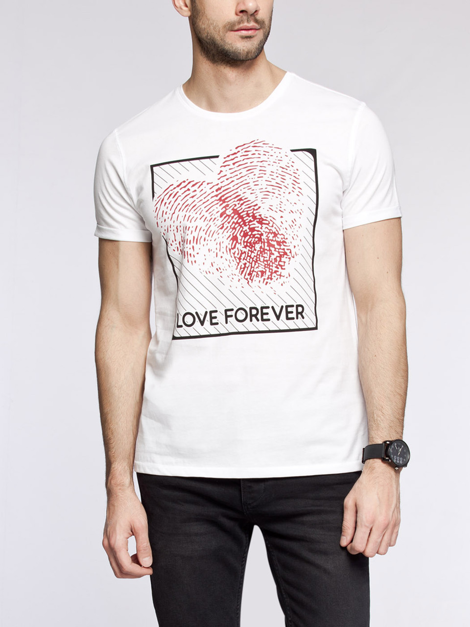 Чоловіча футболка LC Waikiki білого кольору з написом Love forever