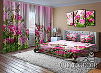 Фото Комплект для спальні "Рожеві троянди і метелики" Штори (2,50*2,60), Покривало (2,0*1,50). Читаємо опис!