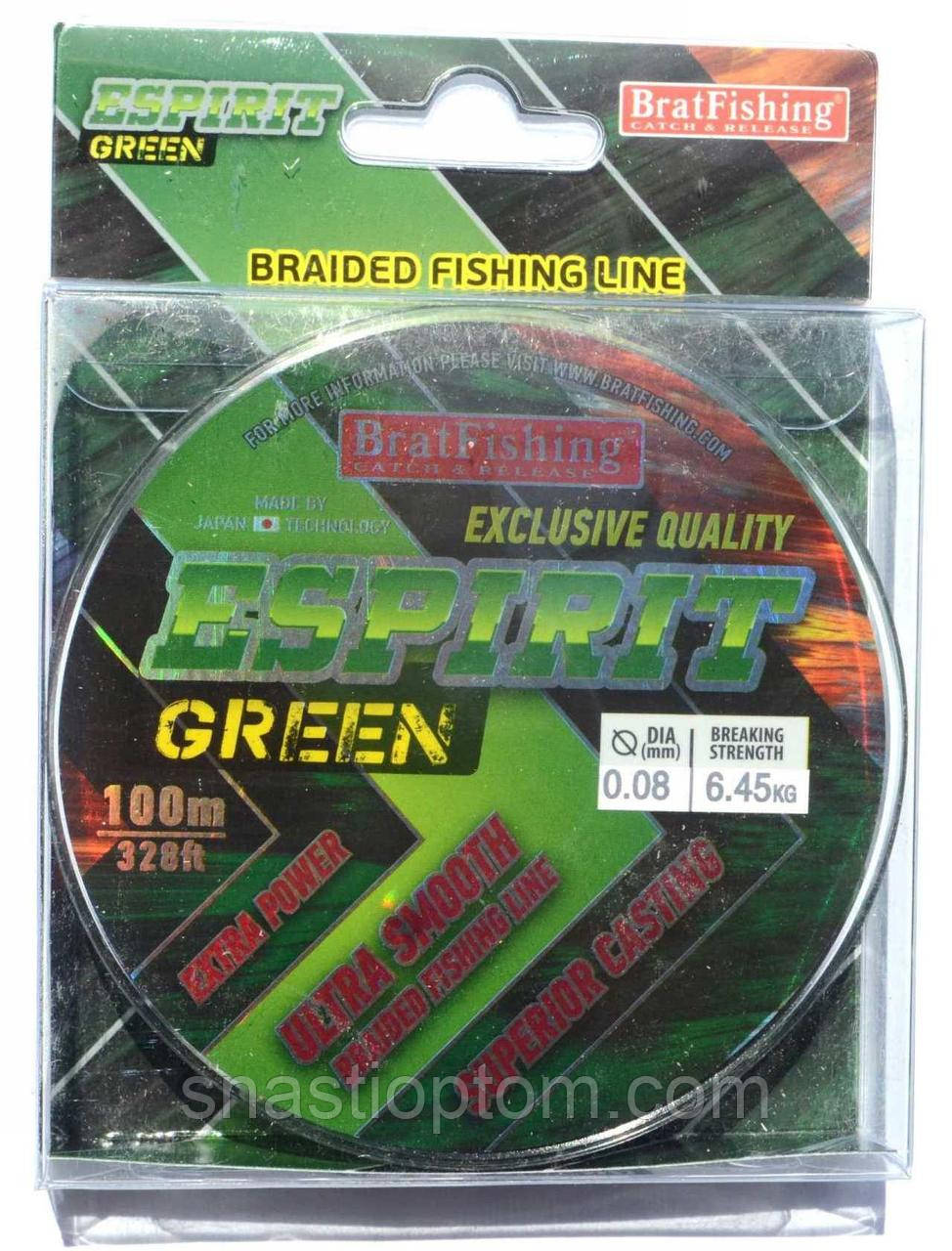 Шнур повідковий BratFishing ESPIRIT GREEN, зелений, 0,08, 100м