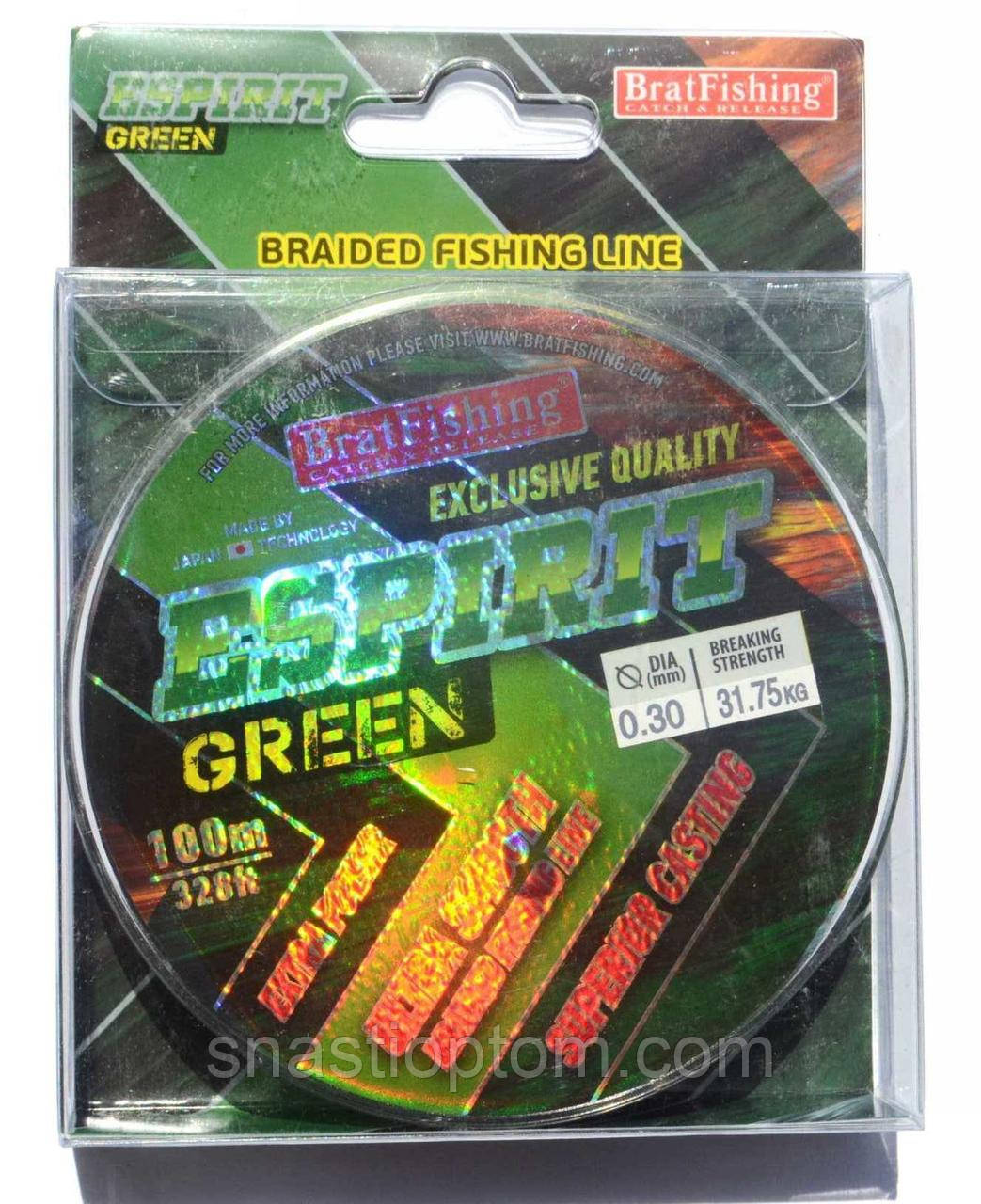 Поводковий шнур BratFishing ESPIRIT GREEN, 0,30, 100м