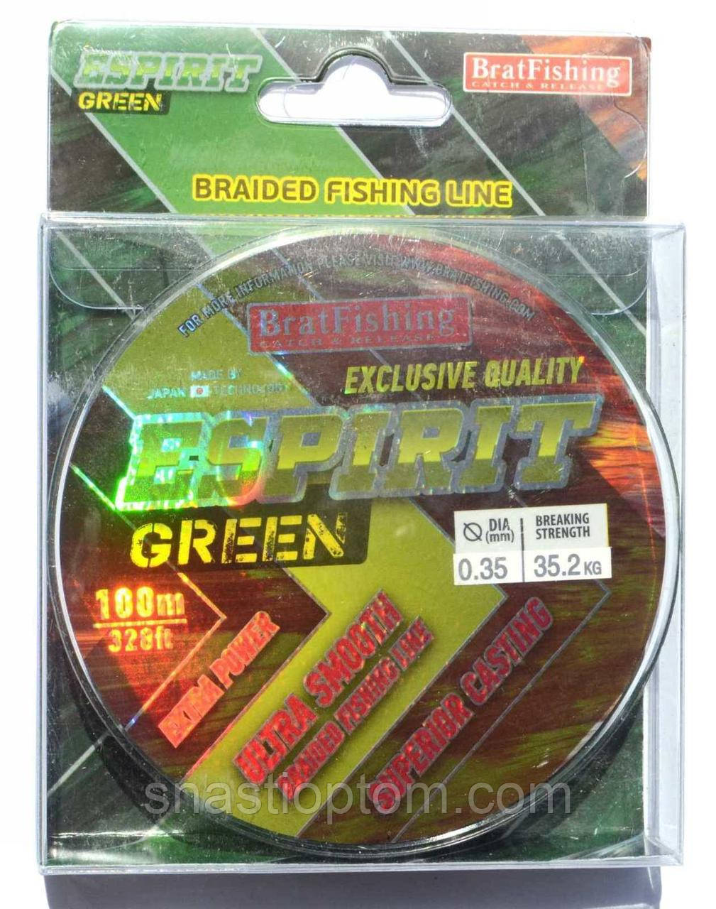 Шнур плетений рибальський BratFishing ESPIRIT GREEN, 0,35, 100м