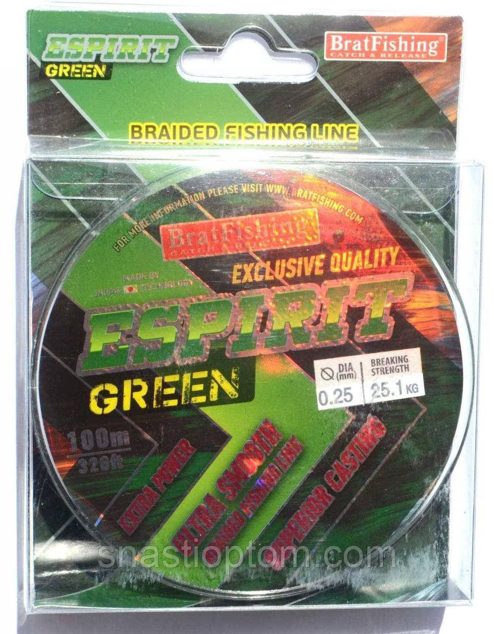 Плетений шнур BratFishing ESPIRIT GREEN, 0,25, 100м