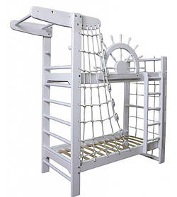 Двоярусне ліжко Пірат біле зі спортивним куточком