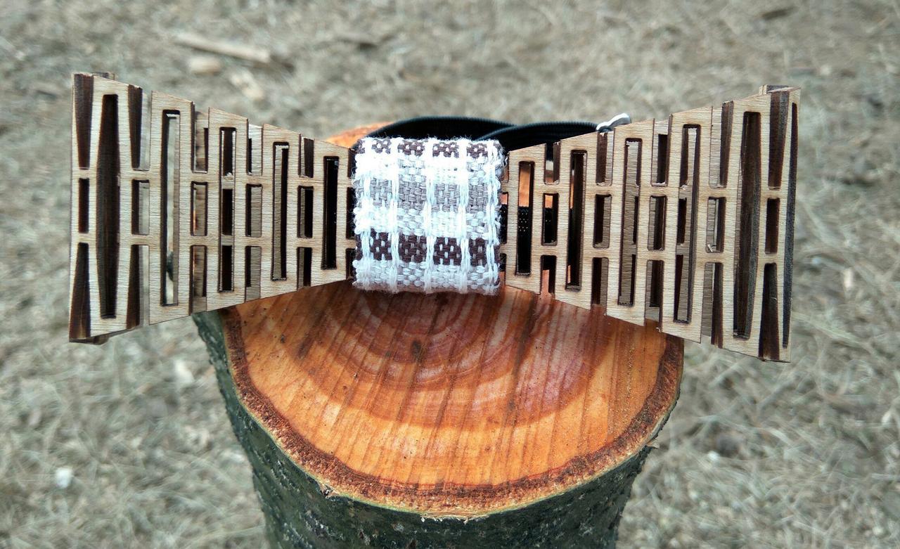 Деревянная бабочка галстук Клетка ручной работы, серия Flexion - фото 3 - id-p539764381
