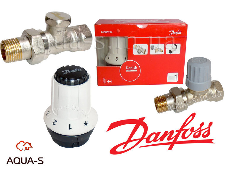Комплект радіаторних кранів Danfoss DN 1/2" прямий з термоголовкою (O13G5254), фото 1