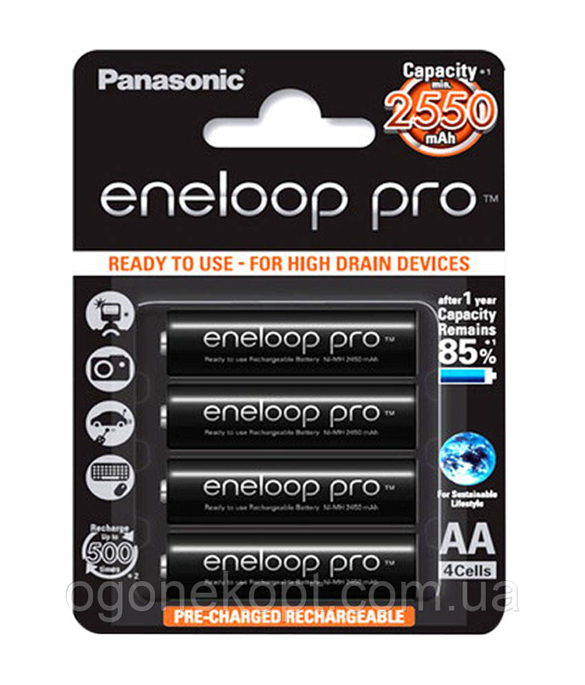 Акумулятори Panasonic — Eneloop Pro АА HR6 Ni-MH 2450 mAh 1.2V 4/20/200шт