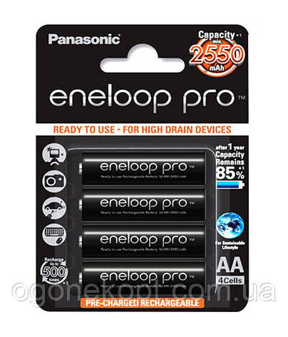 Акумулятори Panasonic — Eneloop Pro АА HR6 Ni-MH 2450 mAh 1.2V 4/20/200шт, фото 2