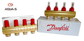 Колектор розподільний Danfoss FHF-4F (4 виходи) для теплої підлоги (з витратами) 088U0524