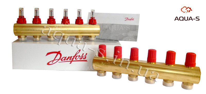Колектор розподільний Danfoss FHF-6F (6 виходів) для теплої підлоги (з витратами) 088U0526, фото 1