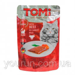 TOMi BEEF in carrot jelly ТОМІ ЯЛОВИЧИНА В МОРКВЯНОМУ ЖЕЛЕ суперпреміум вологий корм, консерви для кішок 100гр, фото 1