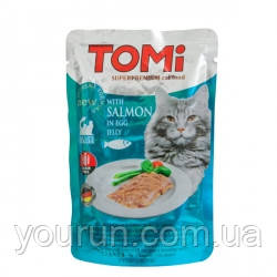 TOMi SALMON egg in jelly ТОМІ ЛОСОСЬ В ЯЄЧНОМУ ЖЕЛЕ суперпреміум вологий корм, консерви для кішок 100гр, фото 1