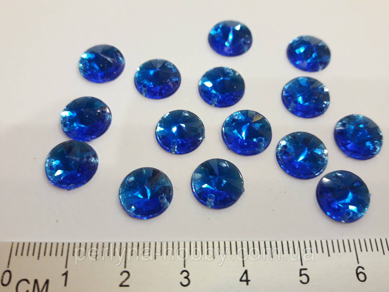 Стрази пришивні акрилові пластикові. Сині, 50 шт, круглі ( 10 мм)