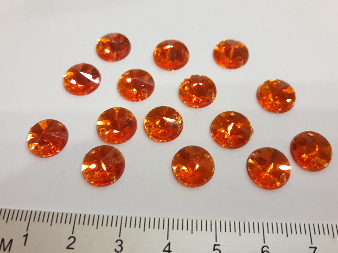 Стрази пришивні   акрилові  пластикові, оранжеві 50 шт, круглі ( 10 мм)