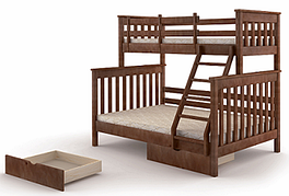 Двоярусна сімейне ліжко з ящиками з масиву сосни Скандинавія Мікс меблі, колір темний горіх
